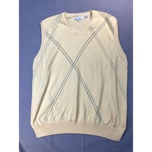 Alex cannon Sweater Vest Large Mens Yellow Cable Knit Cotton Golf Preppy Outdoor